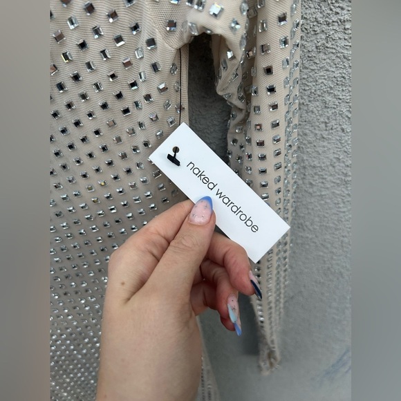 Naked Wardrobe CRYSTAL OPEN BACK GOWN in Bone New with Tags! - Picture 7 of 10